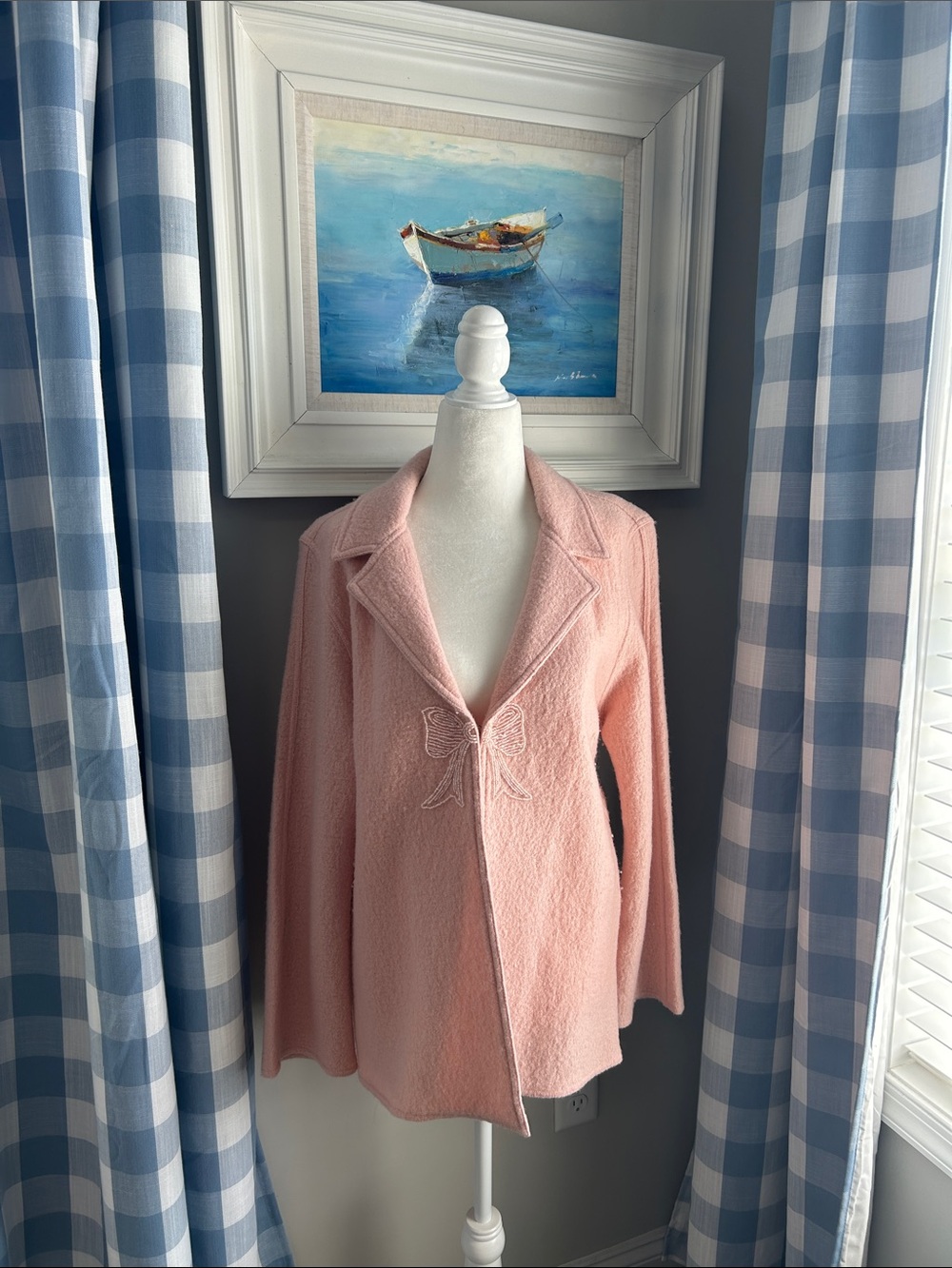 Vintage Alfred Dunner Women’s Pink Bow-Accent Jacket Wool Blazer Small